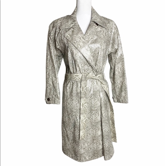 Vtg MYCRA PAC Snakeskin PVC Belted Trench Raincoat